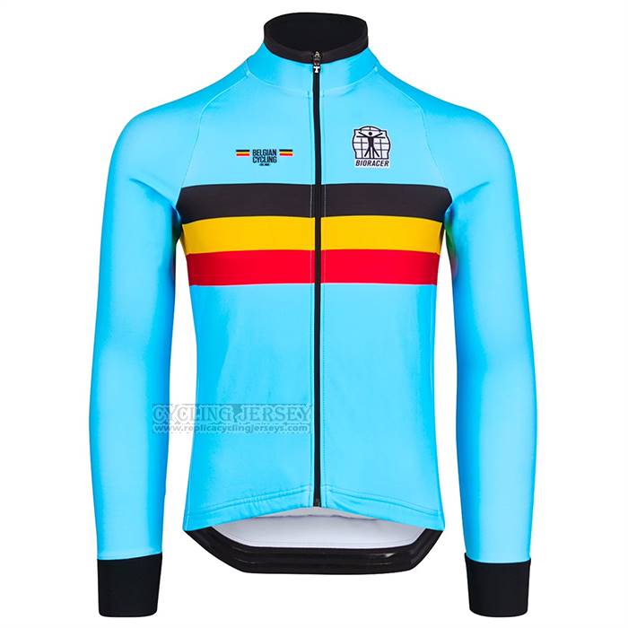 2023 Cycling Jersey Belgium Light Blue Long Sleeve And Bib Short
